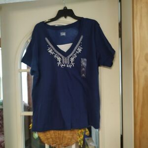New Basic Editions Navy Blue White Top Size Women's 1X